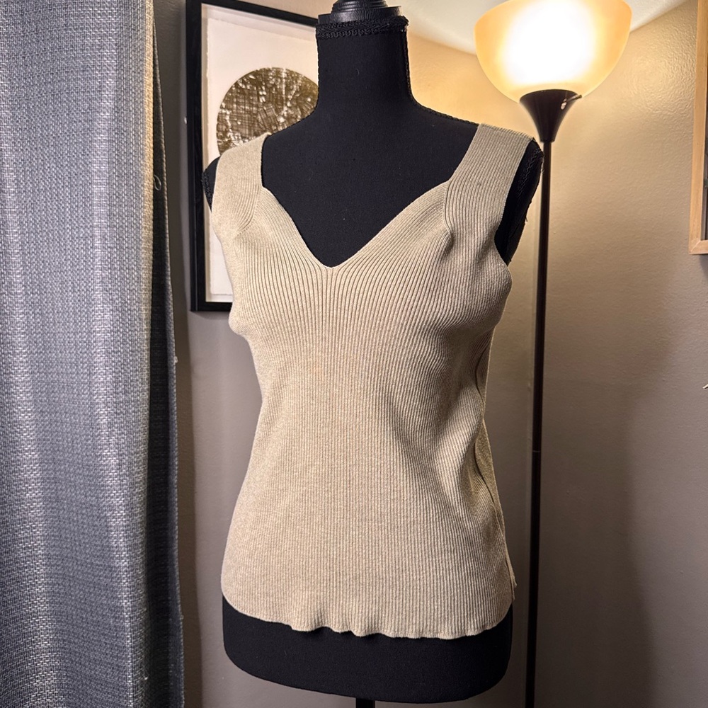 a new day Beige Ribbed Tank Top